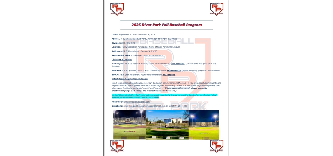 2025 Fall Baseball Season, Registration Open!
